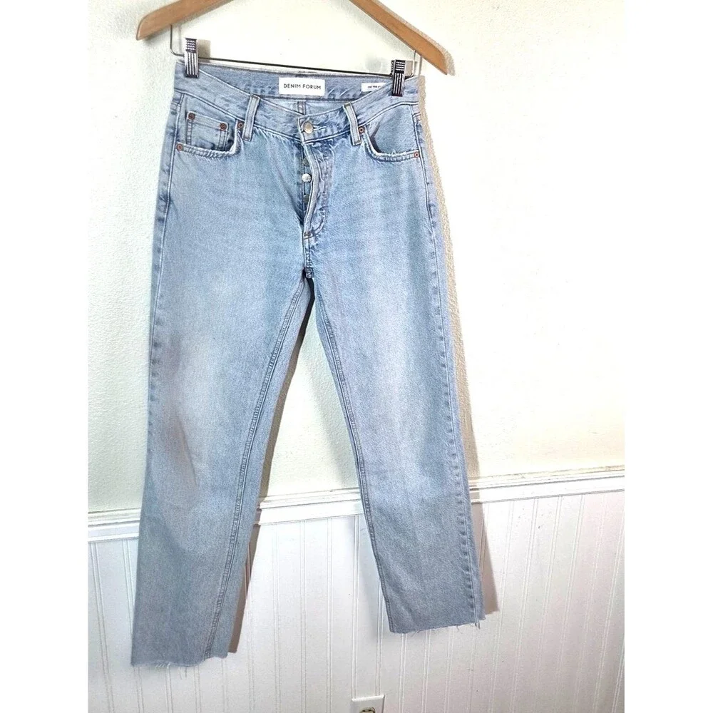 Denim Forum The 90s Joni Lo-Rise Loose Jeans Womens 24 Light Wash Button Fly Raw